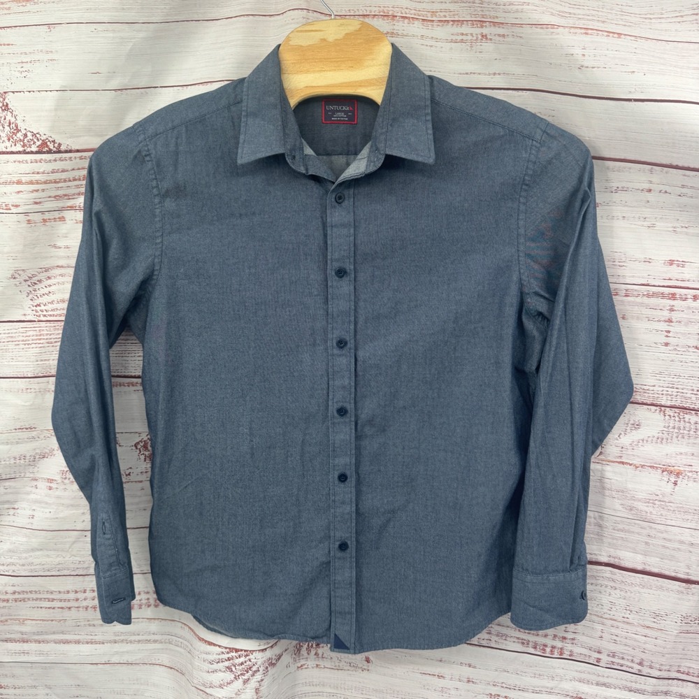 UNTUCKit Shirt‎ Mens Large Blue Chambray Long Sleeve Button Down Cotton Casual